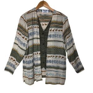 Vintage Alfred Dunner Camel Print Button-Front Top Earthy‎ Tribal Boho Size: 8
